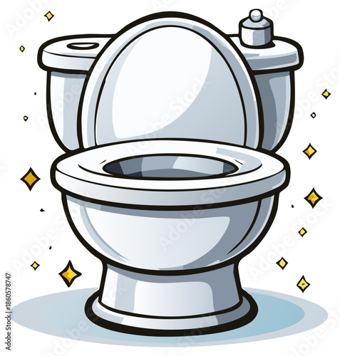 Clean toilet cartoon illustration with sparkles