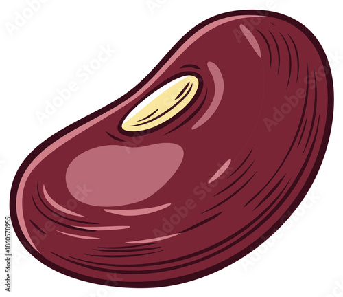 A single red kidney bean illustrated in a bold cartoon vector style