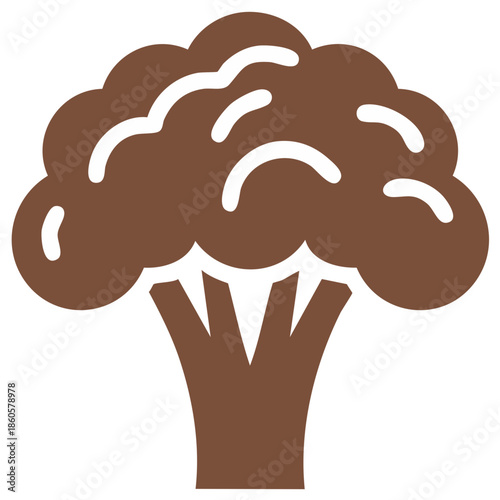 Simple brown icon of a broccoli head with white accents
