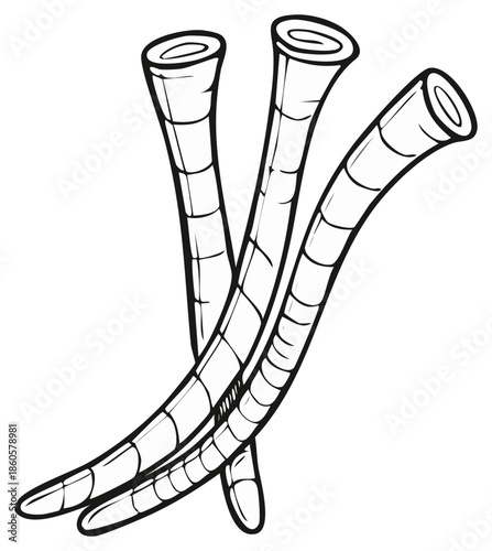 Black and white cartoon illustration of strange segmented tentacles or worms