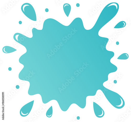 Teal Water Splash Blob with Droplets Graphic Element for Design Projects
