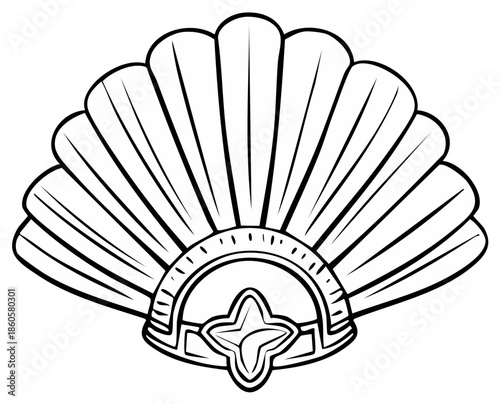 Decorative hand fan illustration in black and white