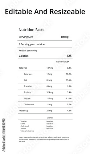Editable Nutrition Facts Label Template for Food Products