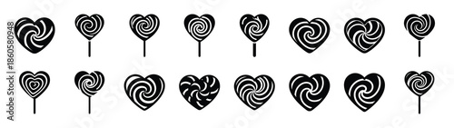 A set of heart lollipop swirl minimal flat vector icon set. valentines day design element.