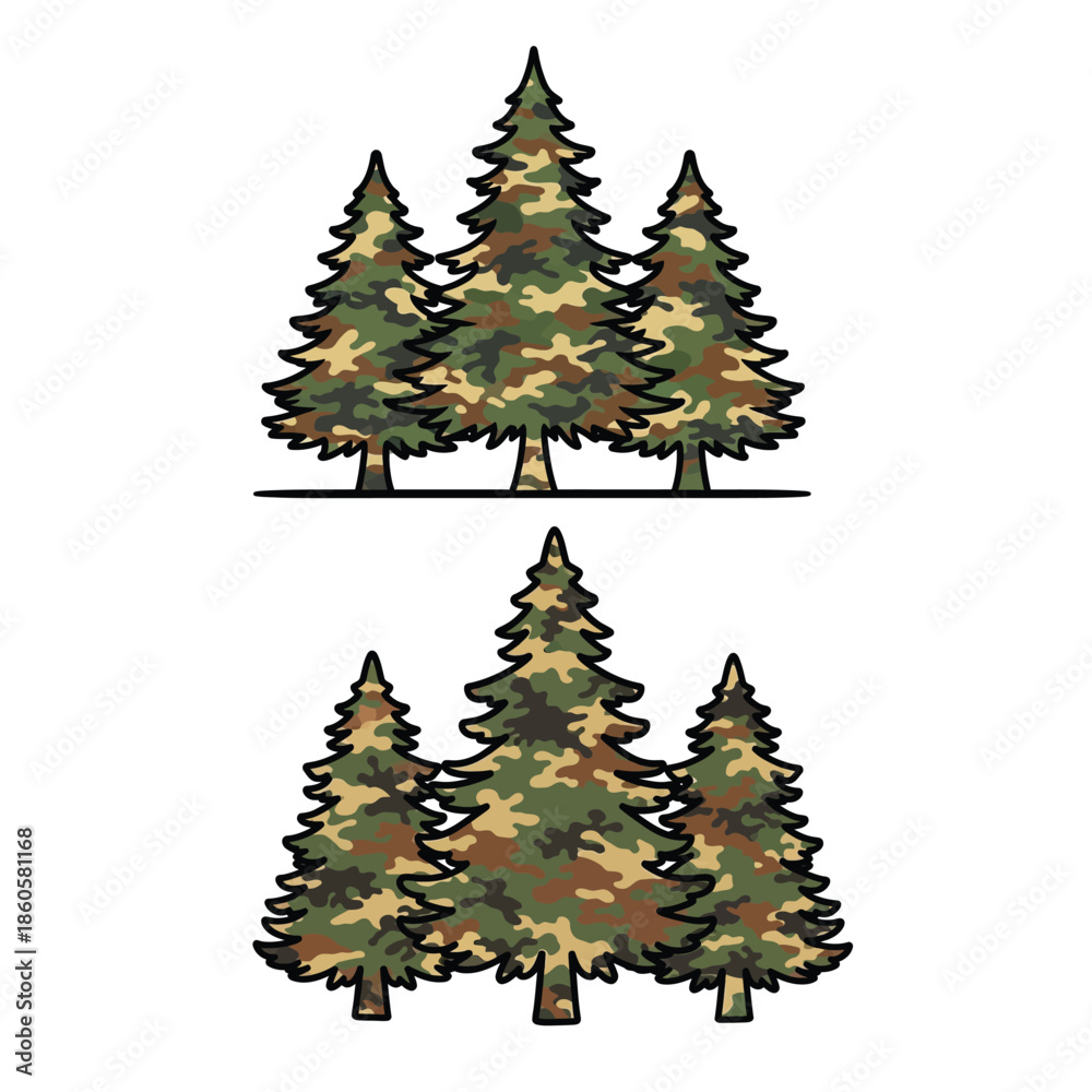 Obraz premium Camouflage Pine Trees Forest Illustration