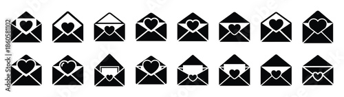 A set of love letter open minimal flat vector icon set. valentines day design element.