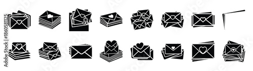 A set of love letter stack minimal flat vector icon set. valentines day design element.