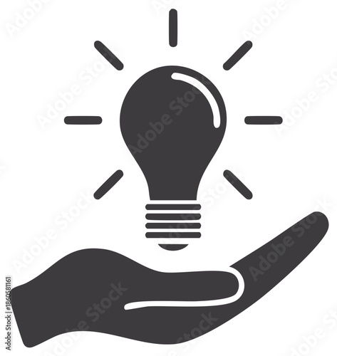 Hand holding a glowing lightbulb icon symbolizing a new idea, innovation, and creativity