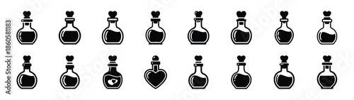 A set of love potion bottle minimal flat vector icon set. valentines day design element.