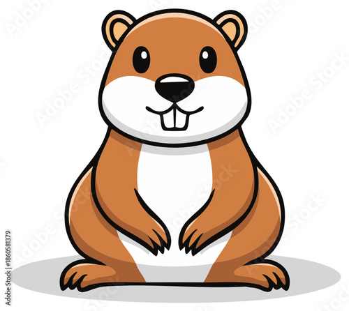 Cute cartoon groundhog with buck teeth and expressive eyes in a simple illustration