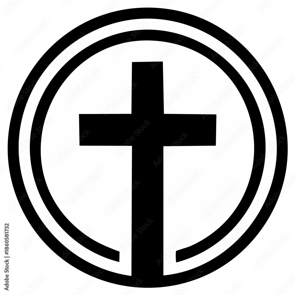 Obraz premium Christian cross symbol within a double ring, religious graphic