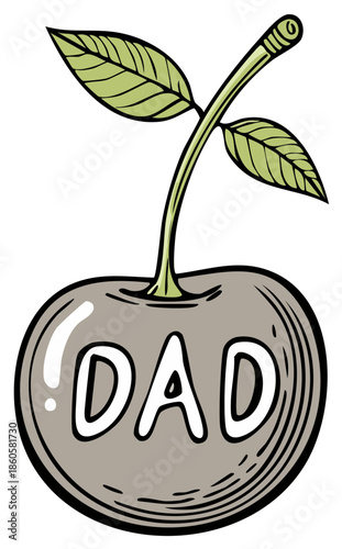 Unique grey fruit illustration featuring 'DAD' text, green stem and leaves, ideal for fatherhood concepts.