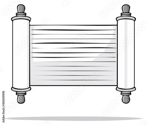 Ancient Scroll with Lined Paper and Wooden Rollers