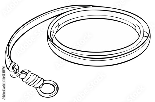 Leather dog leash with metal clasp illustration on a white background