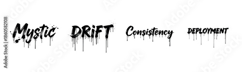 Dripping paint font with words mystic drift consistency deployment