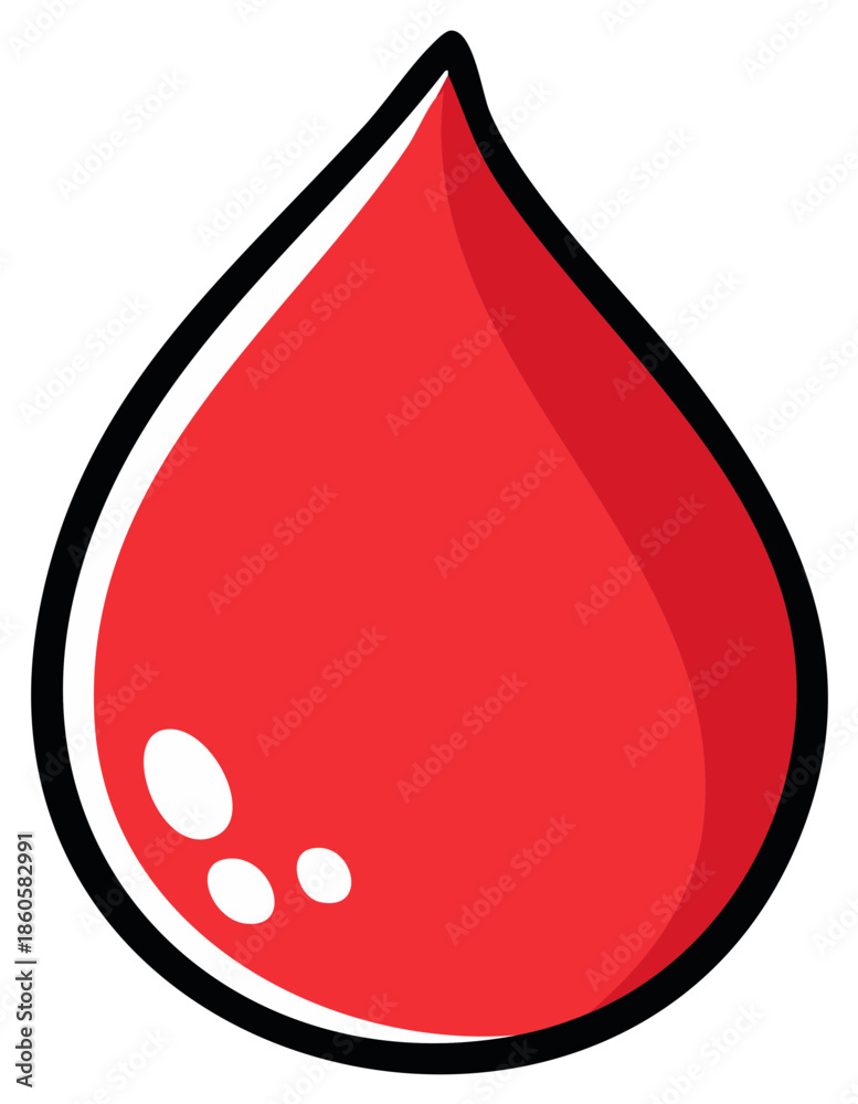 Fototapeta premium Stylized red droplet with smooth shading and black outline