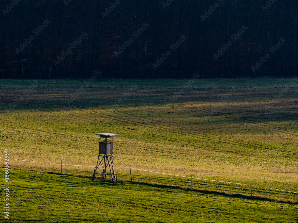 Fototapeta premium Hoch und Jägersitz im Feld