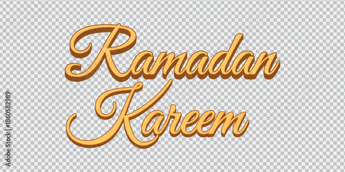 Stylized golden ramadan kareem greeting typography text isolated on transparent background vector