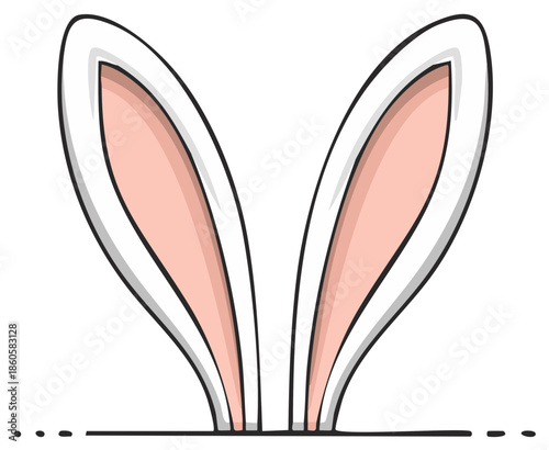 Whimsical Rabbit Ears Peeking Over a Line, Hand-Drawn Style