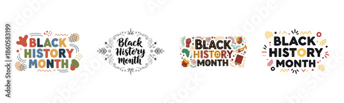 Colorful black history month designs with vibrant patterns and typography