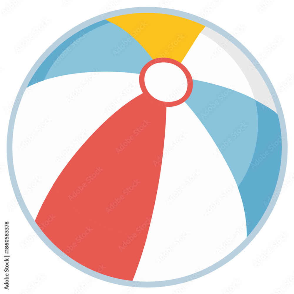 Obraz premium Colorful striped beach ball vector illustration. Classic inflatable toy for summer, fun, and vacation activities.