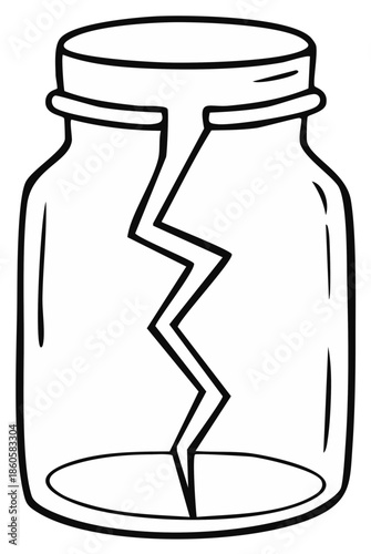 Cracked Glass Jar with Sharp Zigzag Breakage Line
