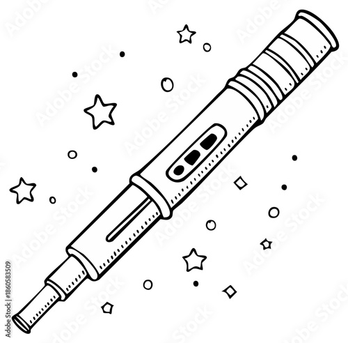 Stylized Drawing of a Digital Pen Device with Stars and Circles