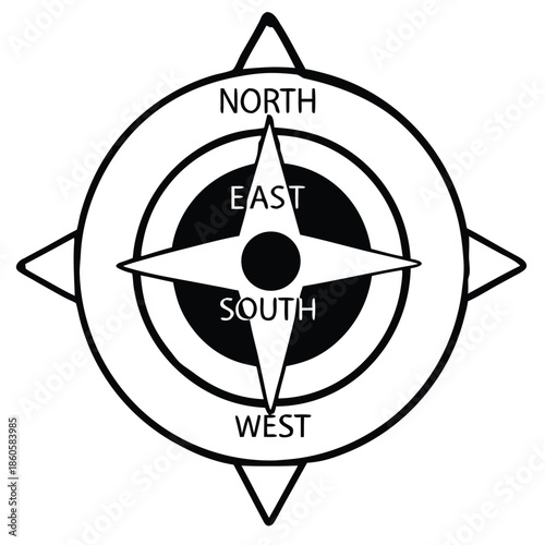 Black and White Minimalist Compass Rose north south east