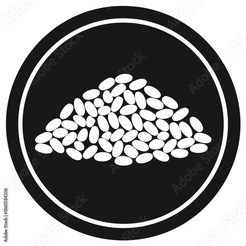 White Beans Heap Icon,  Black and White Food Pile in a Circle Shape