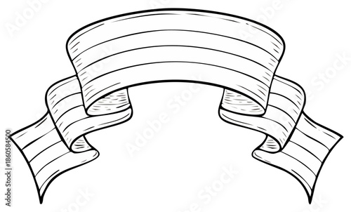 Vintage Banner with Stripes and Waving Ends Hand Drawn Style