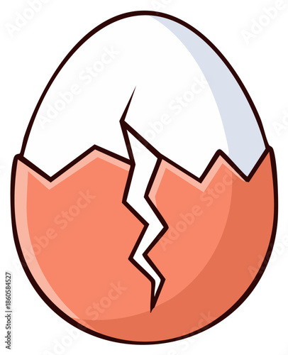 Cartoon Cracked Egg Illustration, Eggshell with Egg White Inside, Hatching Concept