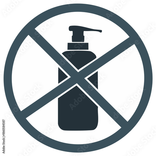 No liquid soap dispenser icon, prohibition sign for hygiene products