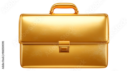 Golden briefcase isolated on white background