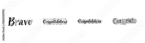 Bravo and congratulations typography set in vintage black and white style