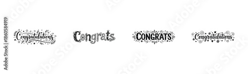 Decorative congratulations text designs with stars and swirls