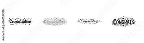 Black and white hand-drawn congratulations lettering set with decorative elements