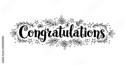 Decorative congratulations text with stars and floral patterns