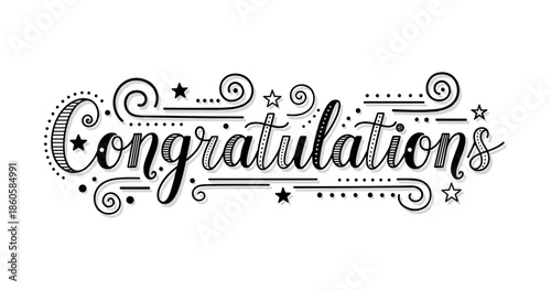 Black and white vintage congratulations lettering with decorative elements