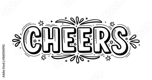 Festive cheer typography with extravagant lettering and decorations