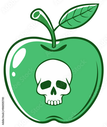 Green Apple with Skull Symbol Illustrating Danger and Poison