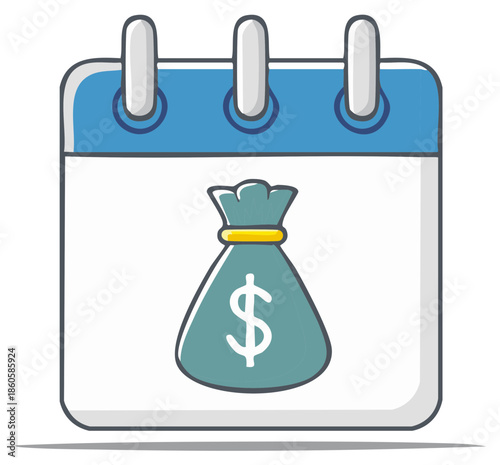 Cartoon Calendar with Money Bag Symbolizing Financial Deadlines and Payment Due Dates