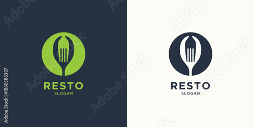 Fork and knife on a plate, Restaurant logo design