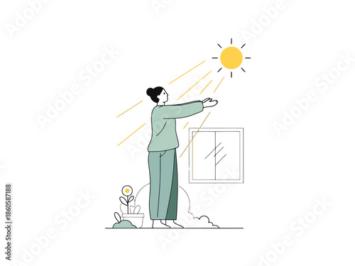 Person Embracing Sunlight Streaming Through Window for Wellness and Energy