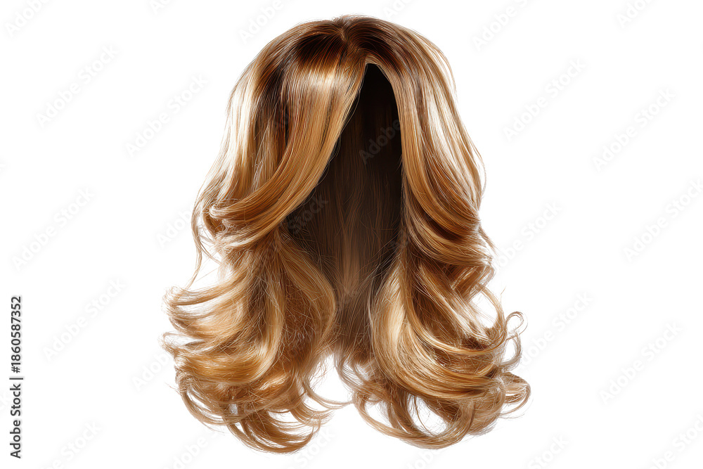 Naklejka premium Long wavy blonde hair with highlights on a plain background