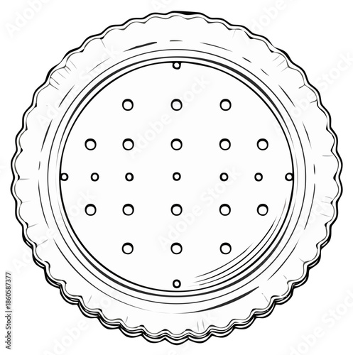 Outline illustration of a round biscuit or cracker with scalloped edges