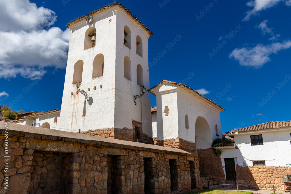 Fototapeta premium Sacred valley of Incas ruins and fortress in Cusco, Peru. Chinchero Citadel in Peru, the historic capital of the Inca Empire. Historical heritage of ancient Inca civilization