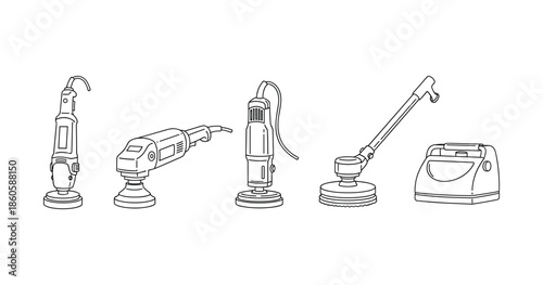 Set of car polishing tools: electric buffers and polishers for automotive detailing