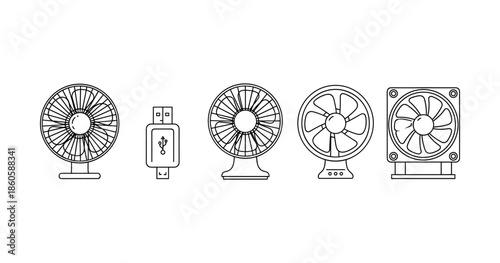 Collection of usb-powered cooling fans with various designs