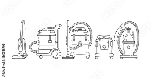 Illustration of various vacuum cleaner models with detailed design