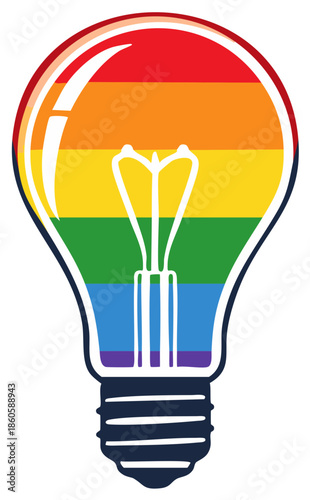 Rainbow colored light bulb symbolizing diverse ideas innovation and inclusivity for equality